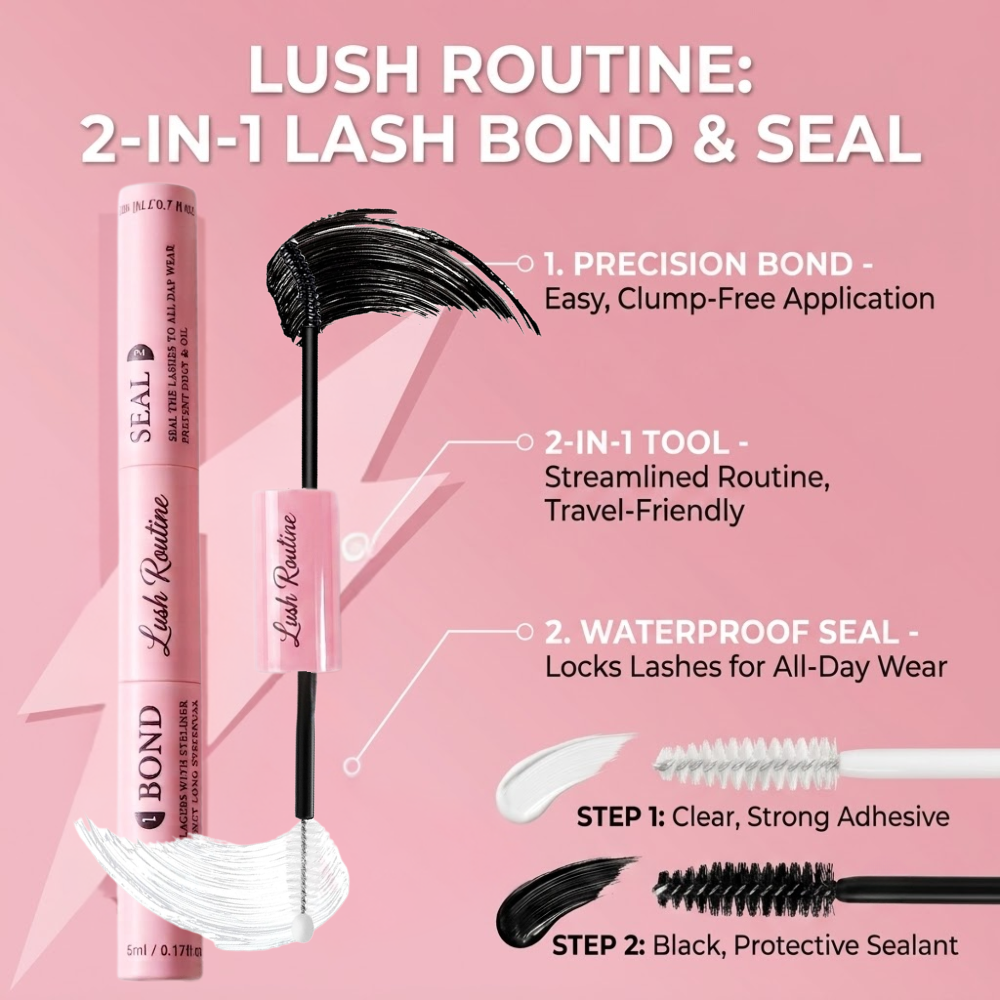 Lush Routine™ 2-in-1 DIY Lash Extension Glue – 72H Waterproof Bond & Seal (Black)